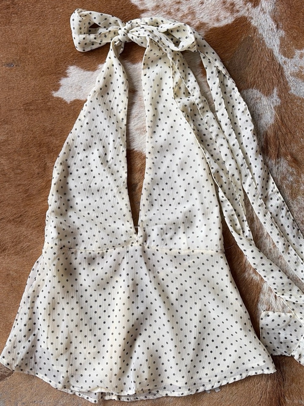 Divided Cream Halter Bandeau with Black Polka Dots